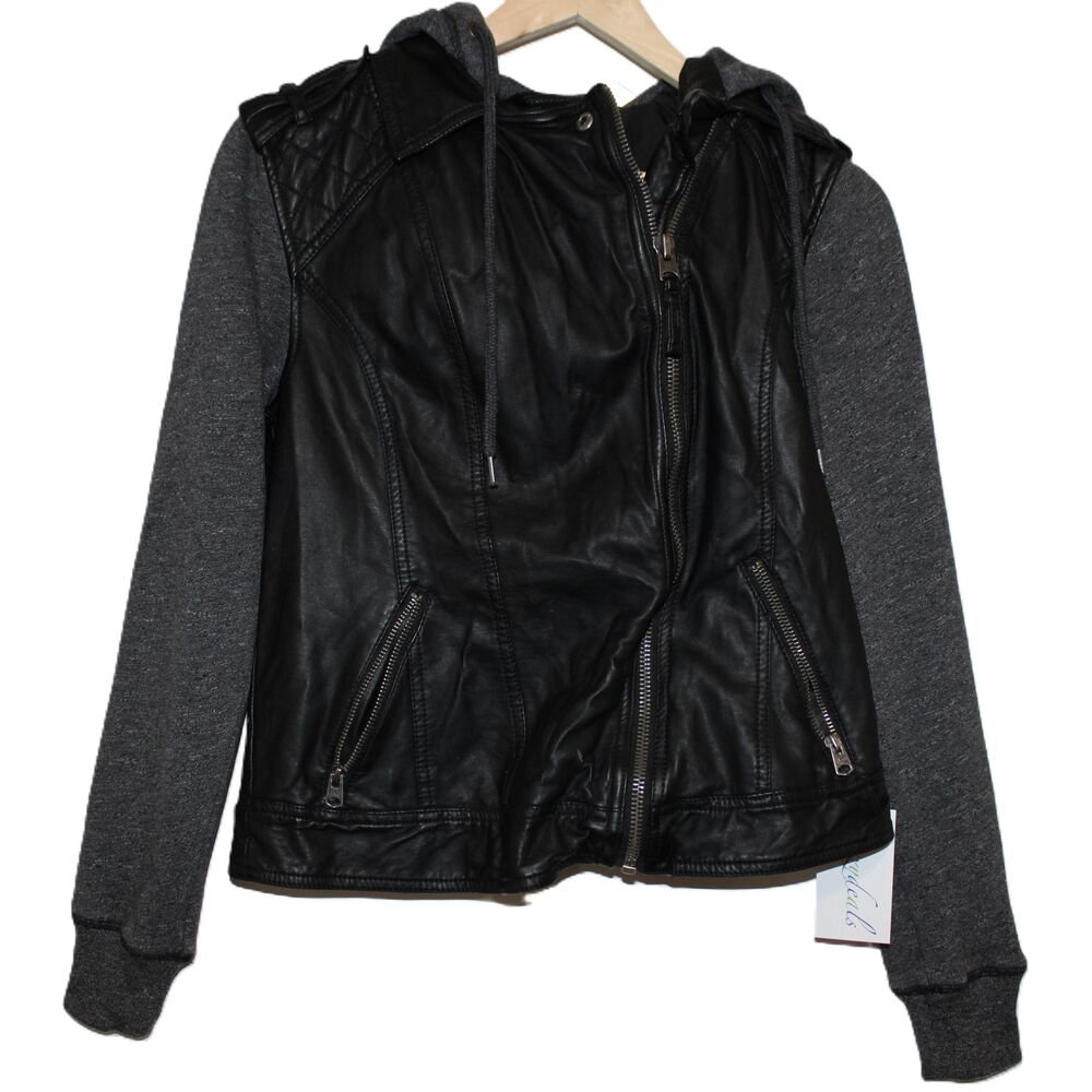 Womens Abercrombie & Fitch Black Faux Leather Zip-Up Bomber Jacket Coat Sz Large